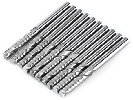 10Pcs 3.175mm 1/8in Shank Tungsten Carbide Single Flute End Mill Up Down Cut Spiral for CNC Router Engraving Carving