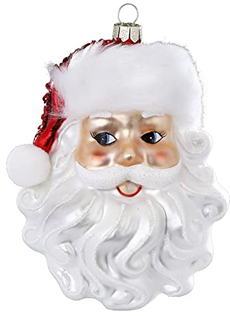 Inge-glas Christbaumschmuck Glas 13cm Weihnachtsmann - Kopf mit Glitzer Weihnachtskugeln Santa Claus rot weiß
