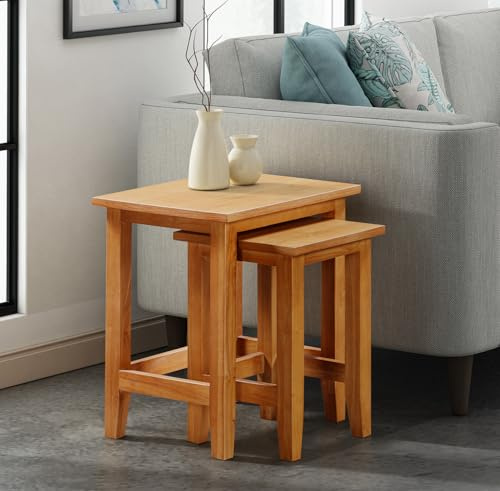 Hallowood Furniture Aston Nest of Tables Set of 2 in Light Oak Finish | Multifunctional Solid Wooden Set 2 Nesting Side, Occasional, Coffee Table for Bedroom or Small Spaces, Living Room Furniture