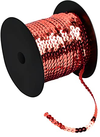 100 Yards Pailletten Rolle, 6mm Bunte Paillette Trim, Flache Glitzerborte für DIY Handwerk, Pailletten Bänder für Kleid Dekorieren Schmuck Ornament Stirnband Tanzbekleidungen Armband (Rot)