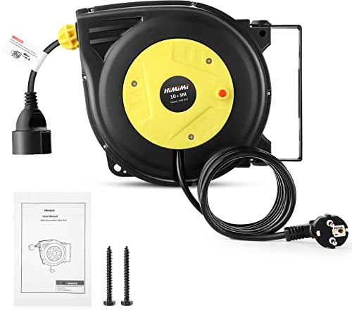 Professionelle Automatische Kabeltrommel 10 m+3 m| Wand Und Decke Montierte Einziehbare Stromtrommel| 1250W ~ 2000W Automatik Kabelaufroller| 180° Drehbare | für Innen und Außenbereiche Kabelrolle