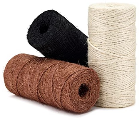 Lot Ficelle Jute 2mm 3 x ±160m - Coloris Noir, Blanc, Marron - Ficelle Jardin, déco, Emballage