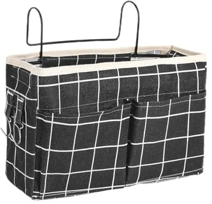 HNJKJEU Organizador de Cabecera Cama, Bolsillo Cama Organizador, Cama Colgante Bolso de Bolsillo, Bedside Caddy para Libro, Revistas, iPad, Teléfono Móvil, Mando a Distancia (Rejilla Negra)