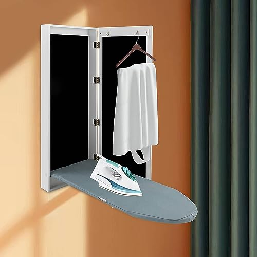 LuusMm Wall Mounted Ironing Board with Storage Cabinet, Foldable Ironing Storage Table, Multifunctional Ironing Board Cabinet with Mirror