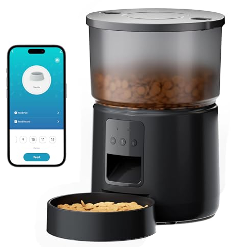 Futterautomat Katze APP: 2.4G/5G WiFi Futterautomat Hund - Automatische Futterstation Katzen - Futterspender Haustiere Trockenfutter - hundefutterautomat - Katzenfutterspender - Schwarze - BEMOONY