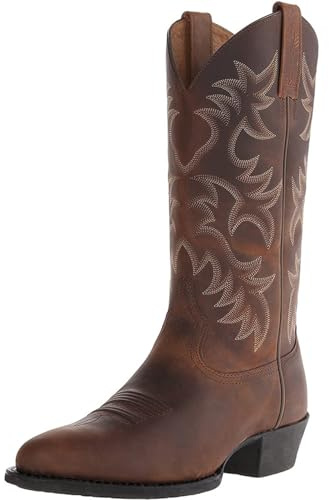 GHSIRUEU Botas de Vaquero para Hombres Bordado Ancho Pantorrilla Antideslizante Botas Western,Marrón,43 EU