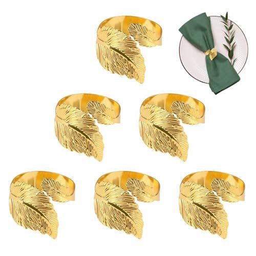 Leaf Napkin Rings, 6PCS Stretchable Leaf Napkin Ring Circle, Gold Foliage Napkins Holder Rings in Golden for Wedding Party Table Setting Table Decoration