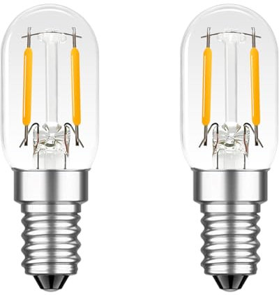 MZYOYO E14 Lampadina LED 1,5W per Frigorifero,150lm,2700K Caldo Bianco,Sostituisce da 15 Watt,per Frigorifero,Lampada di sale,Cappa aspirante,Lampadario,Luce Notturna,Trasparente,2 Unità