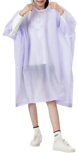 Mayoii Kids Poncho Waterproof, Rain Poncho Kids with Hood and Buttons, Lightweight Reusable EVA Raincoat for Boys Girls, Portable Children's Rainwear (UK, Age, One Size, Regular, Purple)