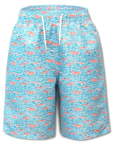 Hill & Sea Costume da Bagno per Ragazzi Pantaloncini da tavola ad Asciugatura Rapida Traspiranti e idrorepellenti Pantaloncini da Bagno con Fodera in Rete Coulisse Regolabile Pesce Celeste 152
