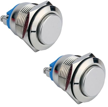 2 pulsadores momentáneos, pulsador de timbre, botón de arranque de 16 mm, resistente al agua, 250 V 220 V CA, 12 V, 24 V, 36 V, 36 V, 3 A, terminales de rosca, botón de timbre de acero inoxidable para