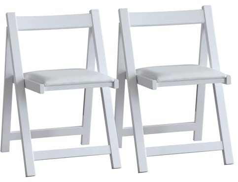FUNROLUX Folding Dining Chairs with Padded Cushion, Wooden Portable Stackable Foldable Chairs Set of 2 with Solid Wood Frame for Kitchen, Party, RV, No Assembly, White