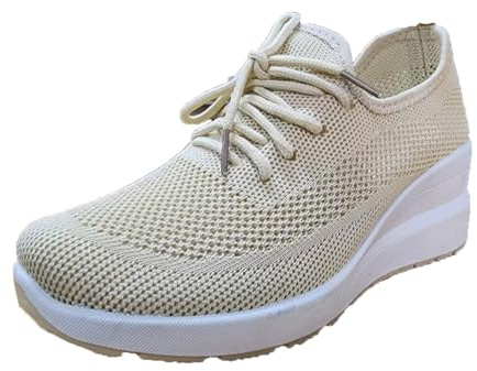 Baskets à talon compensé pour femme - En maille - Printemps - Automne - Légères et respirantes - Chaussures de marche à lacets - Semelle intérieure douce - Mousse à mémoire de forme - Chaussures de
