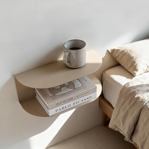 MILUKA Set da 2 Comodini Camera da Letto Moderni - Comodino Piccolo da 40 x 20 cm, 2 Livelli in Metallo Beige Arena - Scaffale da parete, Comodino Sospeso, Mobile Ingresso