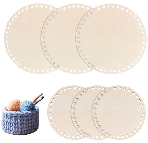 6 Piezas Base Redonda de Madera para Cestas de Ganchillo, Fondo para Tejido, Manualidades, Crochet y Bricolaje, Decoración, Accesorios DIY, diámetro 15/20 cm