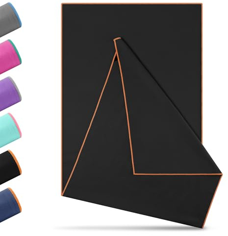 Novent yogahandduk halkfri 185 x 65 cm | mikrofiber yogahandduk med halkfria noppor | Hygienisk yogamatta dyna för varm yoga, studio och fitness | tvättbar, absorberande (svart-orange, 185 x 65 cm)