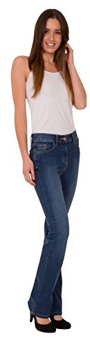 FashionLabels4Less Ex High Street Brand 6349 Ladies Slimboot Leg Denim Jeans Added Stretch - Colour: Med Denim Blue, Size: 12 Leg Length: Short