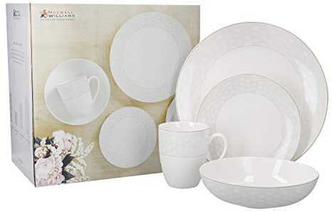 Maxwell & Williams Harlequin 16 Piece Dinner Set, Porcelain, White/Grey, Service for 4