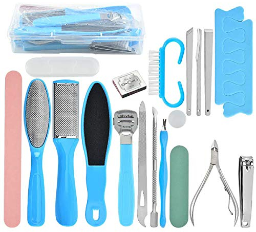 Fußfeile Set,20 in 1 Professionelle Pediküre Fußpflege Set,Edelstahl Fussfeile Hornhautentferner Hilfsmittel Hornhautraspel für Fußpflege, Hornhautraspel Fußpflege Set