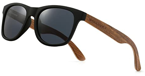 WOODONLY Gafas de SOL Retro Polarizadas de Madera - Protección UV400 Gafas Cuadradas para Hombres y Mujeres Regalos Perfectos (Gris, Nogal)