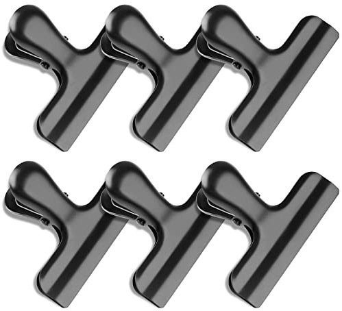 Lot de 6 pinces à frites en acier inoxydable noir pour sachets alimentaires, pinces à sachets pour aliments, pinces hermétiques pour cuisine, pinces à collation