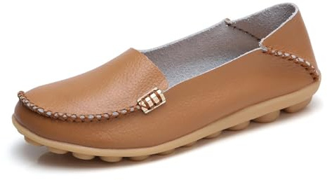 Sunporx Womens Comfortable Leather Loafers Driving Moccasins Breathable Openwork Non-Slip Soft Casual Work Nurse Round Toe Walking Shoes