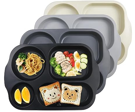 greenandlife Assiettes 5 Compartiments pour Les Adultes et Enfants, Lot de 4 Assiette Plastique Reutilisable et Incassables,sans BPA,Passe au Micro-Ondes et au Lave-Vaisselle