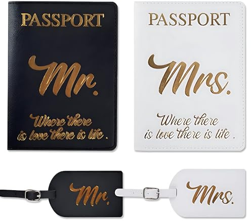 Sac de voyage cadeau pour elle et lui | 2 housses de passeport et 2 étiquettes de bagage | Conçu spécialement pour les couples amateurs de voyage | Cadeau de mariage adapté | Mignon et attentionné |