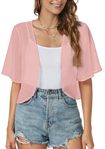 ZNVGIRL Short Sleeve Open Front Chiffon Bolero for Evening Dress | Lightweight Cropped,Loose Fit,Mesh Cover Up,Shawl Evening Dresses,Summer Outfits