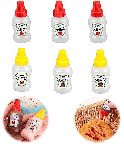 Ltsbaed 6 Stück Mini Saucenflasche, Wiederverwendbar Plastik Squeeze Flasche, Tragbarer Quetschflasche mit Kappen, Saucenflasche Klein Tomaten Ketchup Flasche Für BBQ, Dressing, Kinder Erwachsene
