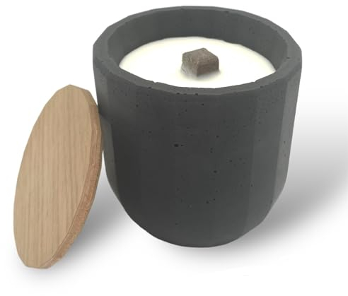 Holz & Stein Manufaktur - Steinfeuer aus Beton | Wiederbefüllbare Outdoor Kerze | Dauerdocht | Tischfeuer | Sojawachs - ⌀12cm x 12cm (Anthrazit)