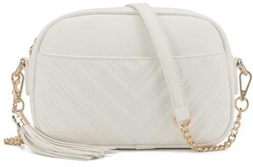 Lotus Karen Umhängetasche Damen - Schultertasche Tasche Handtasche Kette Schulterriemen Abendtasche- Gesteppte Leder Crossbody Bag (weiße)