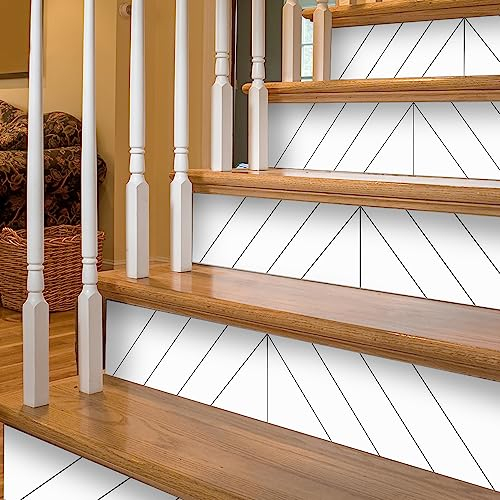 Neukids 14Pcs 100x18cm Stair Sticker, Herringbone Geometric Pattern Self Adhesive Stair Riser Decals, Kitchen Bathroom Tile Sticker, Stair Fireplace Furniture etc DIY Home Art Decoration