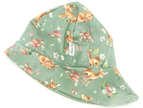 Kleine Könige Sonnenhut Sommer Mütze Baby Mädchen · Modell Blumen REH Sweet Deer Oliv · Ökotex 100 Zertifiziert · Größe 110/116