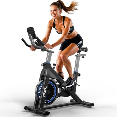 FYSIQ Heimtrainer Fahrrad mit 300 WATT Widerstandsmoment,4-Fach Voll Verstellbare Ergometer Hometrainer Fahrrad, Indoor Fitnessbikes mit RPM Anzeige, Große Tablet-Halter,150KG Belastbar (Black)