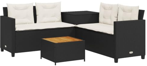 vidaXL Gartensofa in L-Form, Ecksofa mit Tisch Kissen, Sitzgruppe für Garten Terrasse Balkon, Gartenmöbel Sofagarnitur, Schwarz Poly Rattan