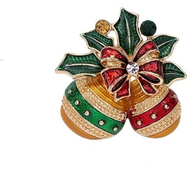 Spilla Natalizia con Campanella da Bavero per Donne e Ragazze CZ Fiocco Rosso Nodo Campana Scintillante Spilla Smaltata Clip Maglione Abito Spille Moda Natale Decorazione Festiva Forniture