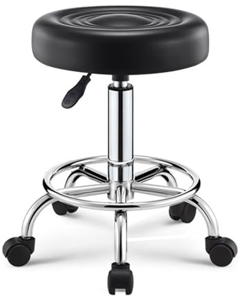 Makamsui Tabourets roulants avec roulettes, rotation à 360 degrés, hauteur réglable, tabouret de salon de salon, tabouret de bureau rembourré en cuir synthétique, avec cadre en métal, pour la maison,