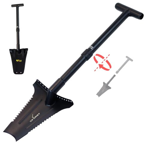Xforst X-SZ2 - Pala de acero al carbono (72 cm, 1,66 kg, hoja trapezoidal con borde afilado, ideal para jardinería, eliminación de raíces, detector de metales/borde de reposapiés reforzado
