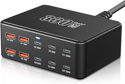 330 W USB C-laddare multifack, 8 portar snabbladdare laddningsstation