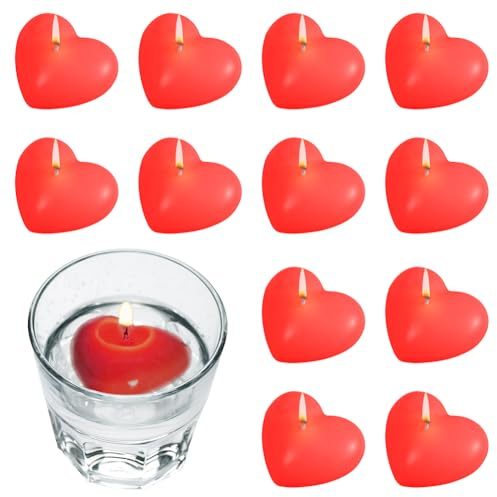 12 pezzi Candele galleggianti, Candele galleggianti a forma di cuore colorate, Candele galleggianti non profumate, Candele d’acqua per matrimoni, feste, vasche da bagno, decorazioni per San Valentino