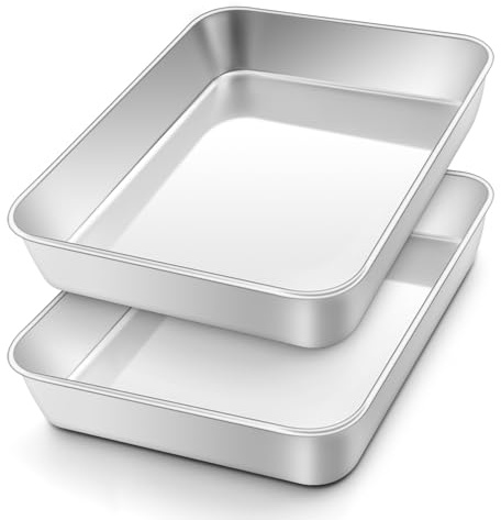 Onader 2 stycken lasagneplattor i rostfritt stål | 26,5 x 20,5 x 5 cm, rektangulär spis, giftfri och hälsosam, lätt att rengöra och diskmaskinssäker
