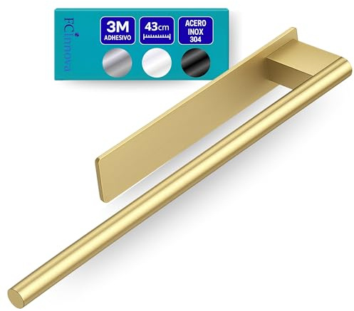 Toallero Adhesivo Baño sin Taladro Color Dorado de 43cm Fabricado en Acero Inoxidable 304 Resistente a la Humedad y al oxido Toallero sin Taladro de Facil Instalación y Fuerte fiajación Adhesiva 3M