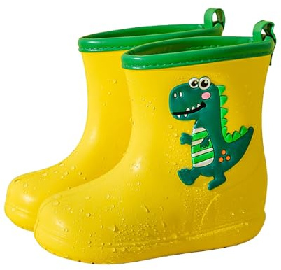 Stivaletti Pioggia Bambina Stivali Gomma Galosce per Bambino Bambina Unisex Stivali da Pioggia Antiscivolo in PVC Stivaletti Impermeabili Colorati Scarpe da Cartone Animato (1-Yellow, 22)