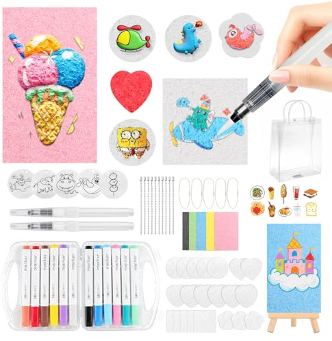 72 Pièces Kit de Peinture Texturée en Mousse, Magic Puffy Paint Set | 3D Eponge de Dessin avec 31 Papier de Peinture Texture Mousse 12 Feutres de Couleur et 1 Sac de Rangement