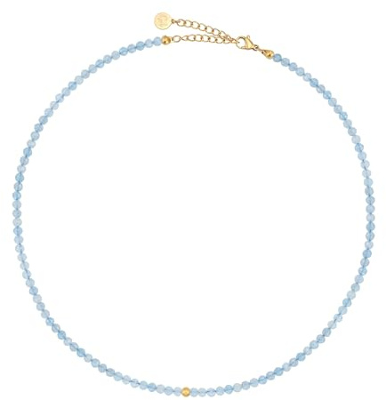 Pärlhalsband för dam av äkta fasetterade naturstenar 4 mm | Justerbart ädelstenshalsband med 18K guldplätering (40–45 cm) | Vattentåligt boho-halsband