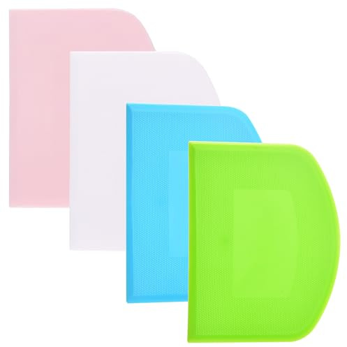 4pcs Silicone Dough Scraper Set, Kitchen Scrapers for Baking Bread, Pastry & Vegetables Ideal Gadgets for Bakers & Home Cooks (Blue/Green/Pink/White, 11.8 x 9.4 cm)