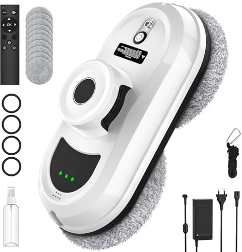 Fensterputzroboter, 5600 Pa Fensterreiniger Elektrisch, 3 Reinigungsmodi, Intelligente Navigation und Randerkennung, Fernbedienung und 10 Tüchern, Fensterroboter für den Innen und Außenbereich