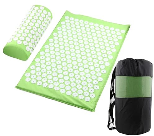 Esterilla Acupresion Estera acolchada for masaje de acupresión y yoga para la relajación(Green with pillow)
