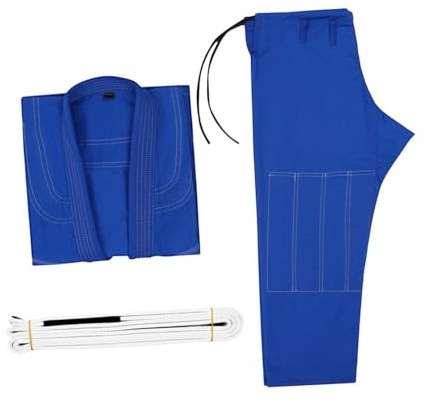 MFMEXUL Ensemble Jiu-Jitsu (pantalon, Veste et Ceinture) Polyvalent et Respirant, En Polyester et Coton Doux et Résistant, Idéal pour Les écoles D, Bleu